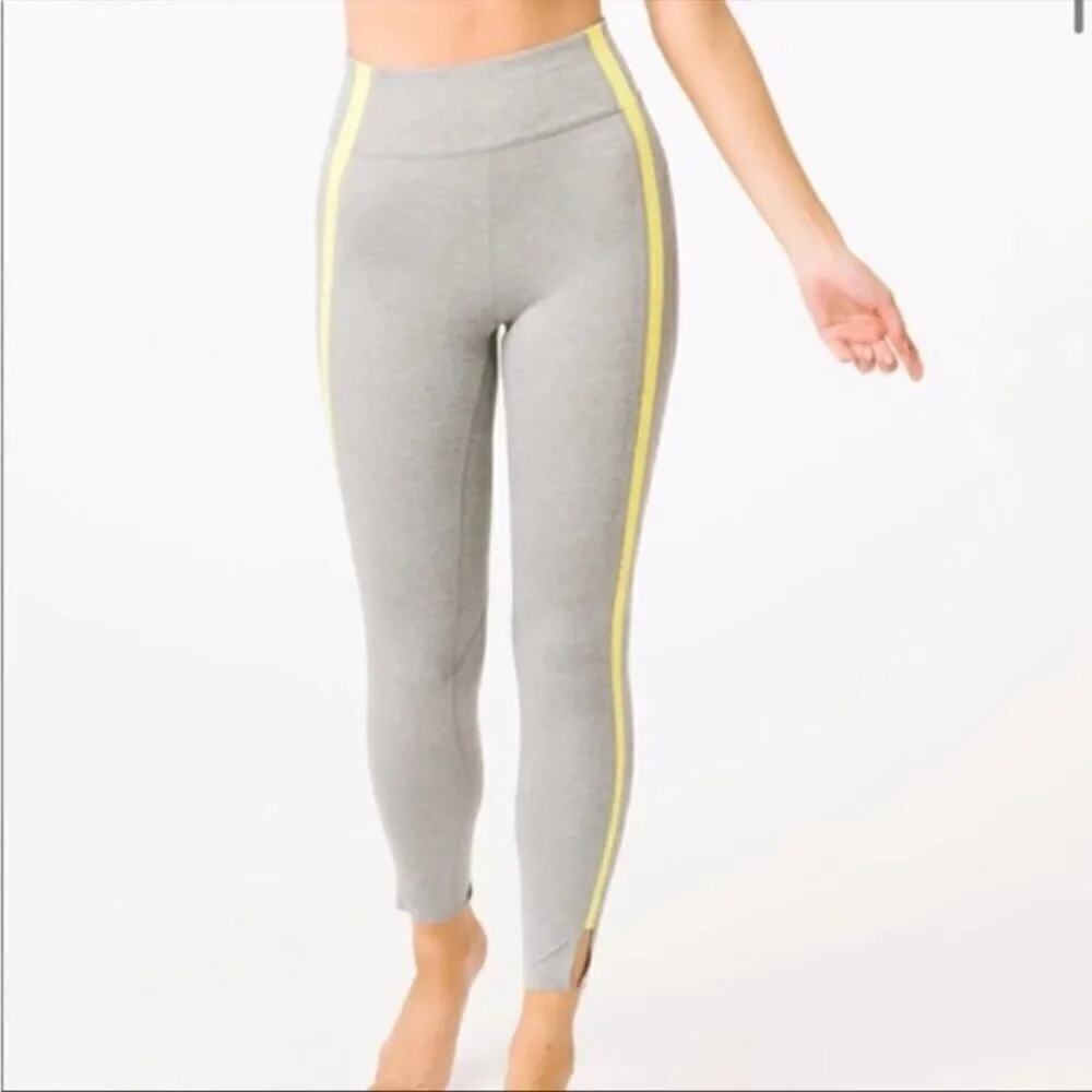 ZYIA Active Neon Yellow Gray Tape 7/8 Athletic Leggings Size 8-10